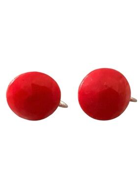 1950’s‎ Vintage Cherry Red Screw Back Stud Faceted Earrings, Red Studs